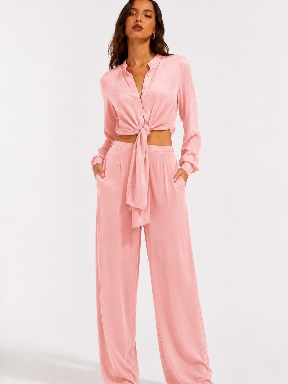 Andrea Iyamah Uchi Tunic Powder Peach Satin Shirt Medium